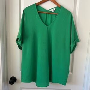 She + Sky Kelly Green Drop Shoulder V-Neck Shirt